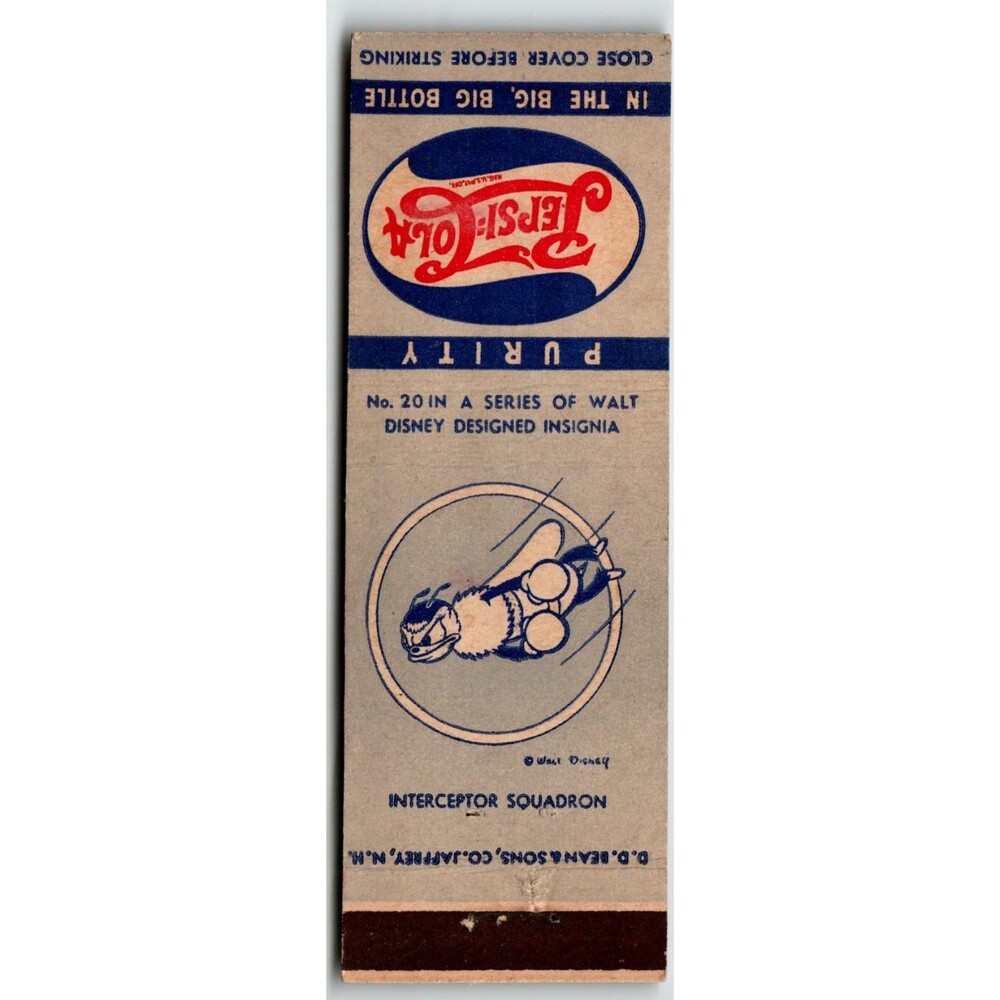 Pepsi Cola Matchbook Cover Walt Disney No 20 Flying Bee Boxing Glove Squad 1940s